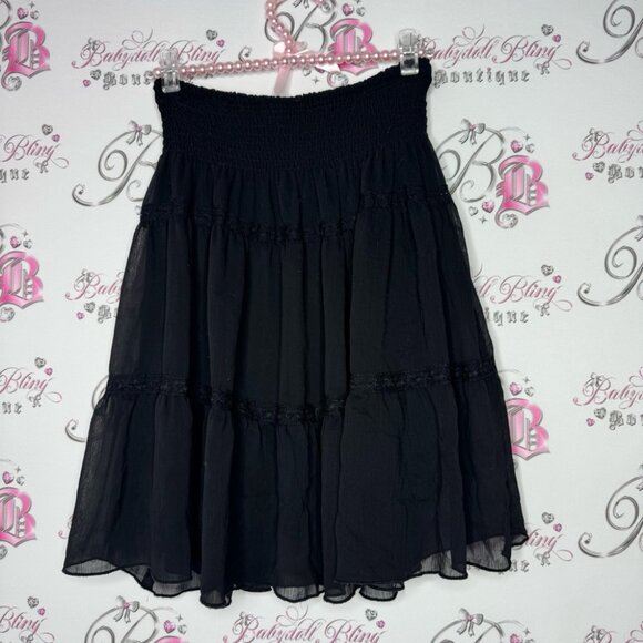Beechers brook skirt ruffle tiered hem lace detail black stretchy waist band - Picture 3 of 5